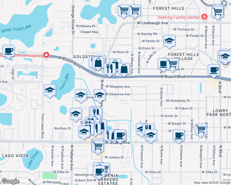 map of restaurants, bars, coffee shops, grocery stores, and more near 2205 West Okaloosa Avenue in Tampa