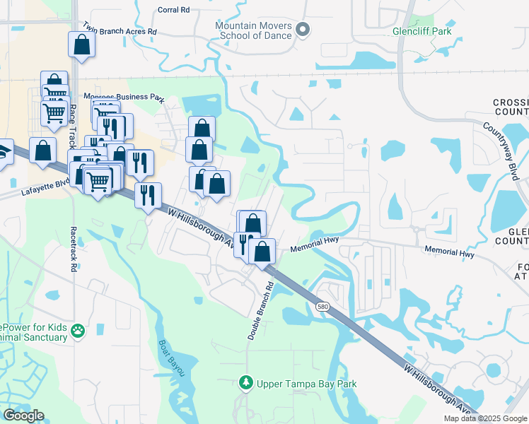 map of restaurants, bars, coffee shops, grocery stores, and more near 13107 Memorial Highway in Tampa