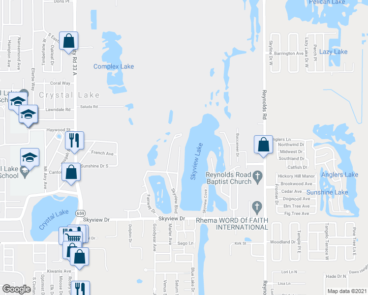 map of restaurants, bars, coffee shops, grocery stores, and more near 1106 Country Club Lane in Lakeland