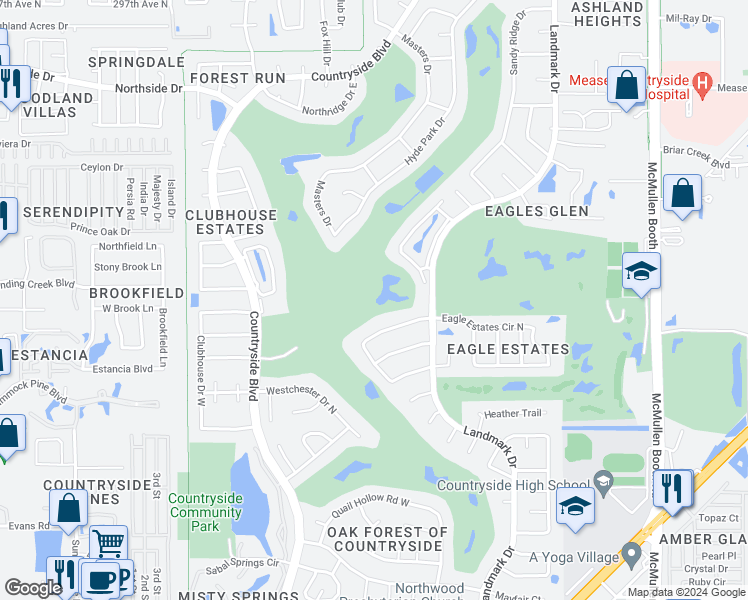 map of restaurants, bars, coffee shops, grocery stores, and more near 3001 Countryside Boulevard in Clearwater