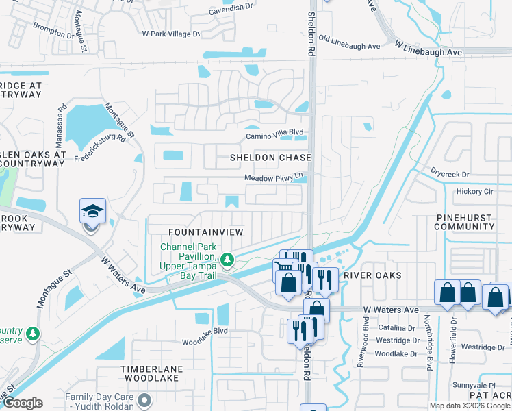 map of restaurants, bars, coffee shops, grocery stores, and more near 8724 Waterway Drive in Tampa