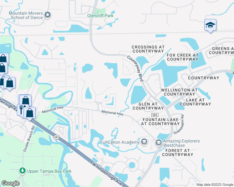 map of restaurants, bars, coffee shops, grocery stores, and more near 12302 Country White Circle in Tampa