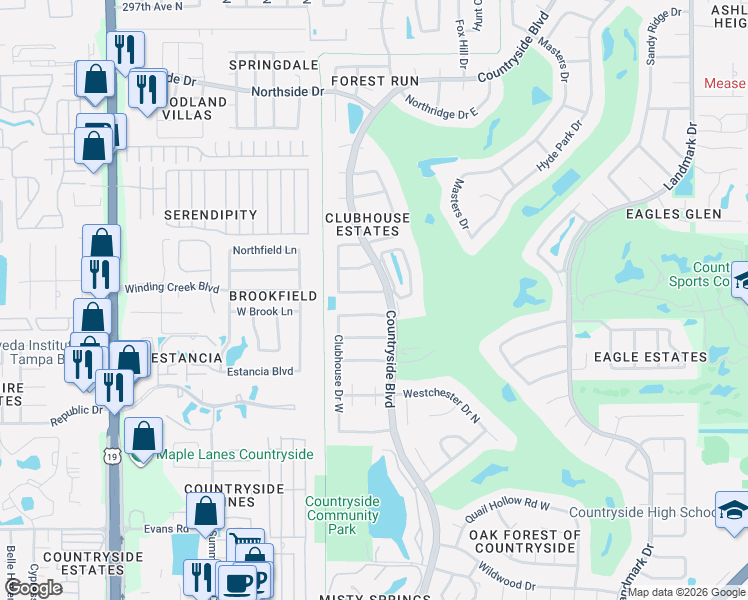 map of restaurants, bars, coffee shops, grocery stores, and more near 2681 Augusta Drive West in Clearwater