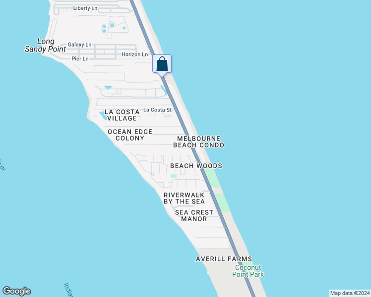 map of restaurants, bars, coffee shops, grocery stores, and more near 115 Allan Lane in Melbourne Beach