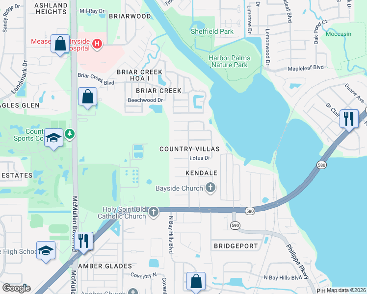 map of restaurants, bars, coffee shops, grocery stores, and more near 103 Hillcrest Drive in Safety Harbor