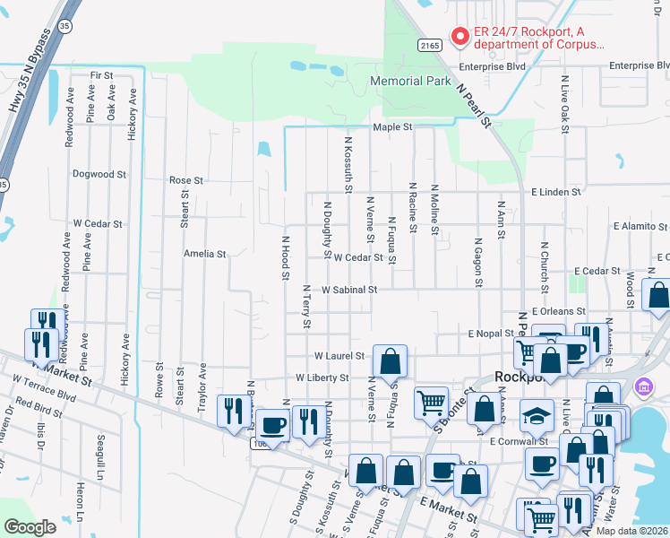 map of restaurants, bars, coffee shops, grocery stores, and more near 920 North Doughty Street in Rockport