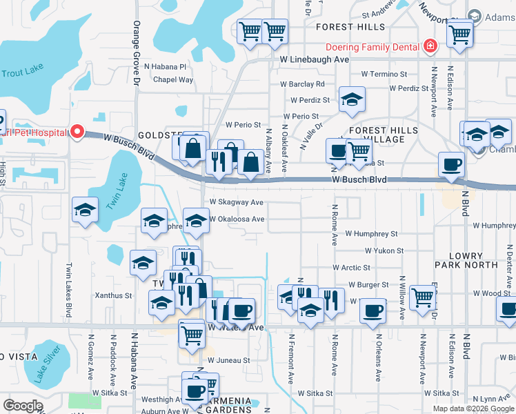 map of restaurants, bars, coffee shops, grocery stores, and more near 2106 West Skagway Avenue in Tampa