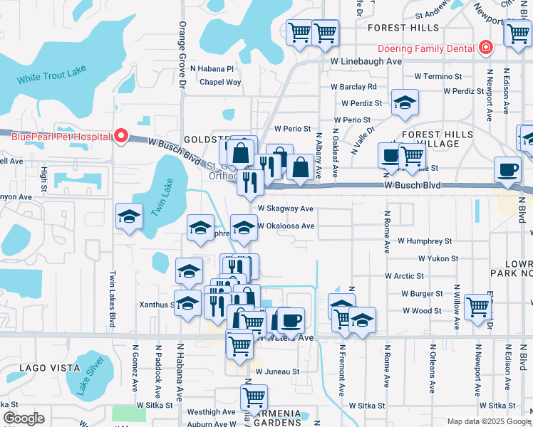 map of restaurants, bars, coffee shops, grocery stores, and more near 2218 West Skagway Avenue in Tampa