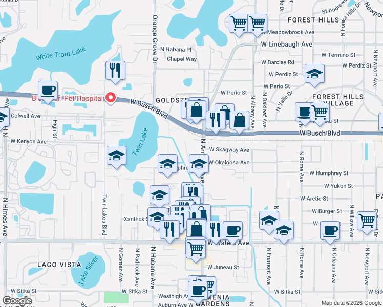 map of restaurants, bars, coffee shops, grocery stores, and more near 8911 Oren Avenue in Tampa
