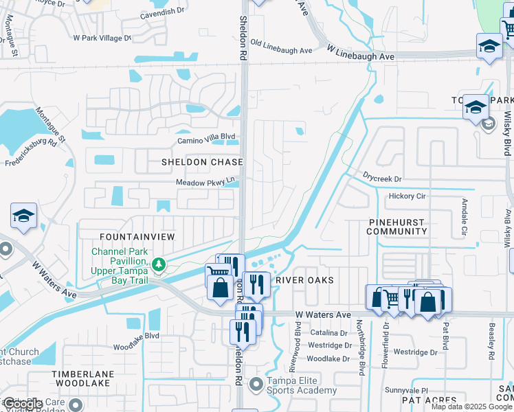 map of restaurants, bars, coffee shops, grocery stores, and more near 9500-9598 Barnside Pl in Tampa