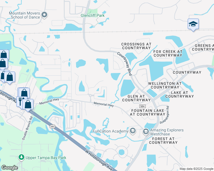 map of restaurants, bars, coffee shops, grocery stores, and more near 12302 Country White Circle in Tampa