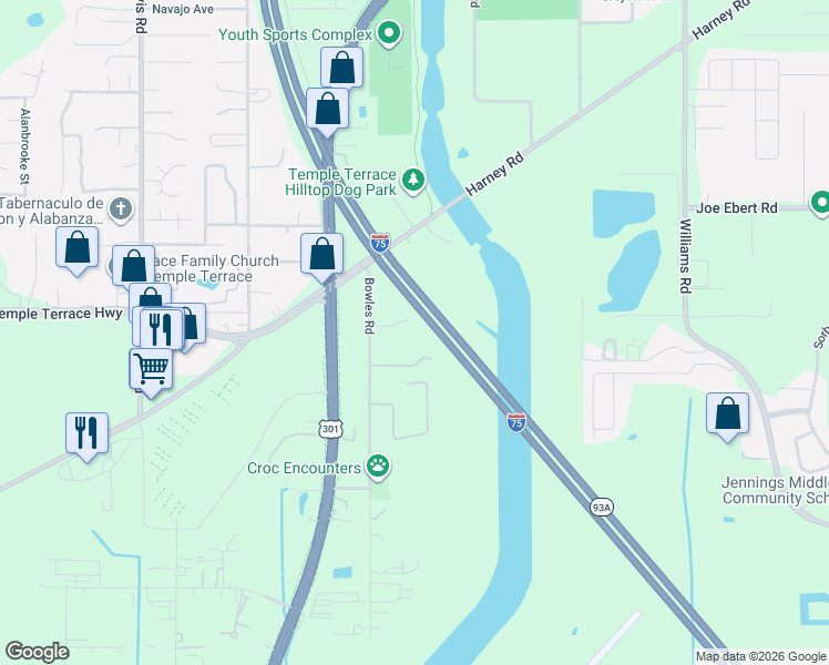 map of restaurants, bars, coffee shops, grocery stores, and more near 9115 Back Up Road in Tampa