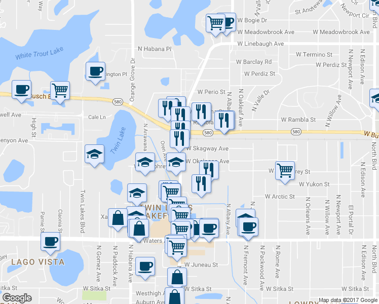 map of restaurants, bars, coffee shops, grocery stores, and more near 2218 West Skagway Avenue in Tampa