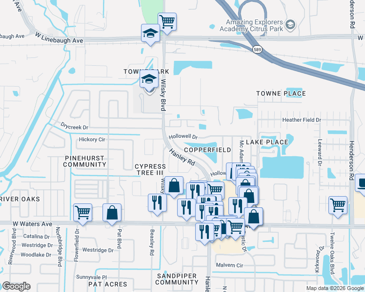 map of restaurants, bars, coffee shops, grocery stores, and more near 8737 Osage Drive in Tampa