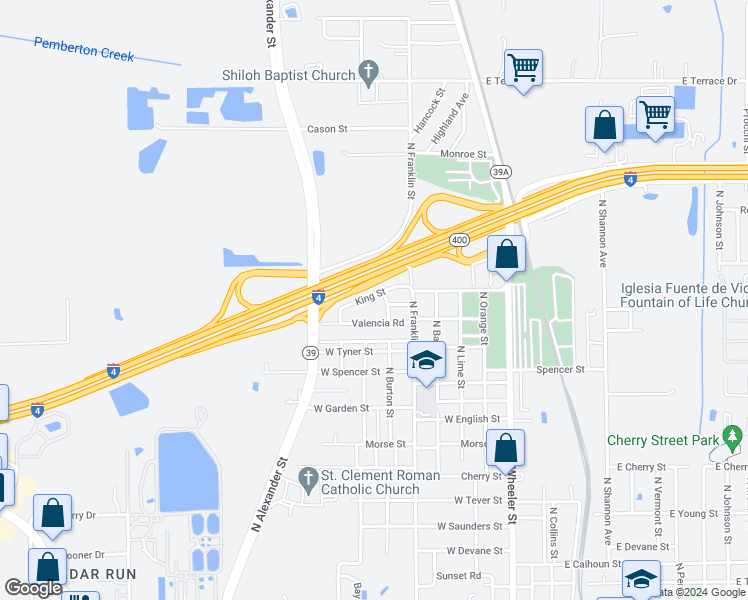 map of restaurants, bars, coffee shops, grocery stores, and more near 903 West King Street in Plant City