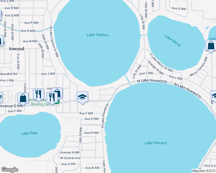 map of restaurants, bars, coffee shops, grocery stores, and more near 2007 Lake Cannon Drive Northwest in Winter Haven