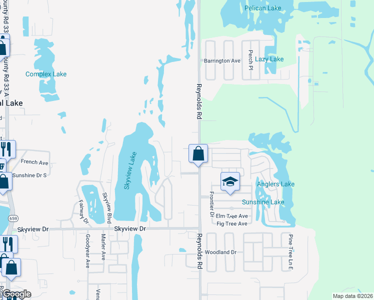 map of restaurants, bars, coffee shops, grocery stores, and more near 945 Reynolds Road in Lakeland