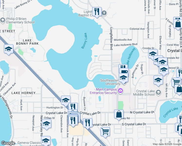 map of restaurants, bars, coffee shops, grocery stores, and more near 64 Shakespeare Street in Lakeland