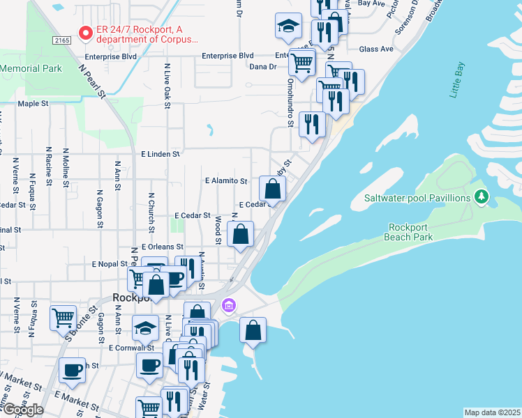 map of restaurants, bars, coffee shops, grocery stores, and more near 925 Lady Claire Street in Rockport