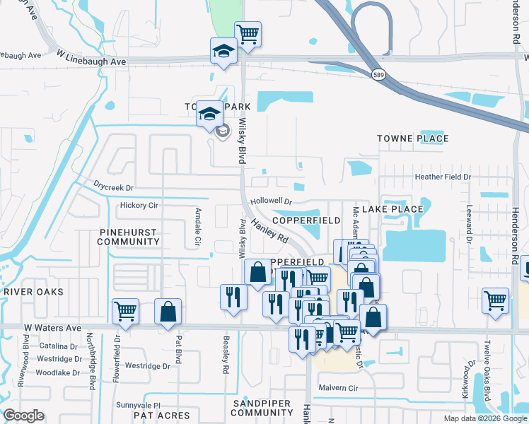 map of restaurants, bars, coffee shops, grocery stores, and more near 8737 Osage Drive in Tampa