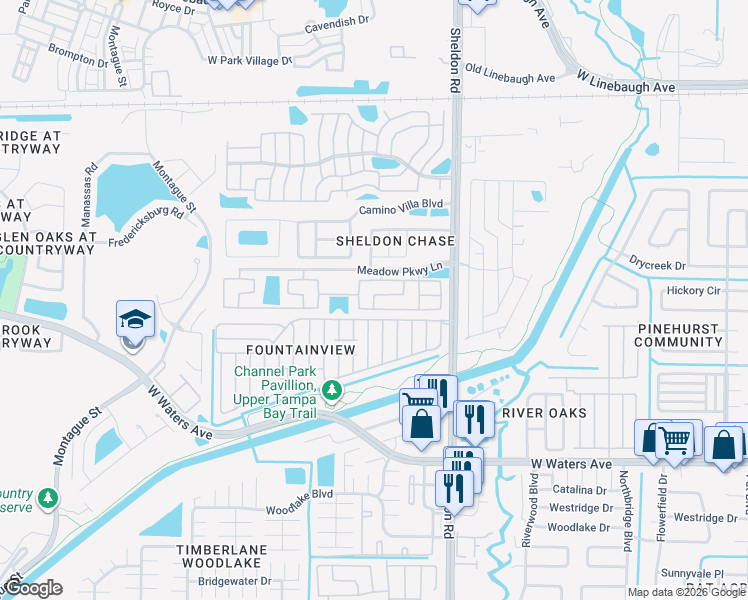 map of restaurants, bars, coffee shops, grocery stores, and more near 8724 Waterway Drive in Tampa