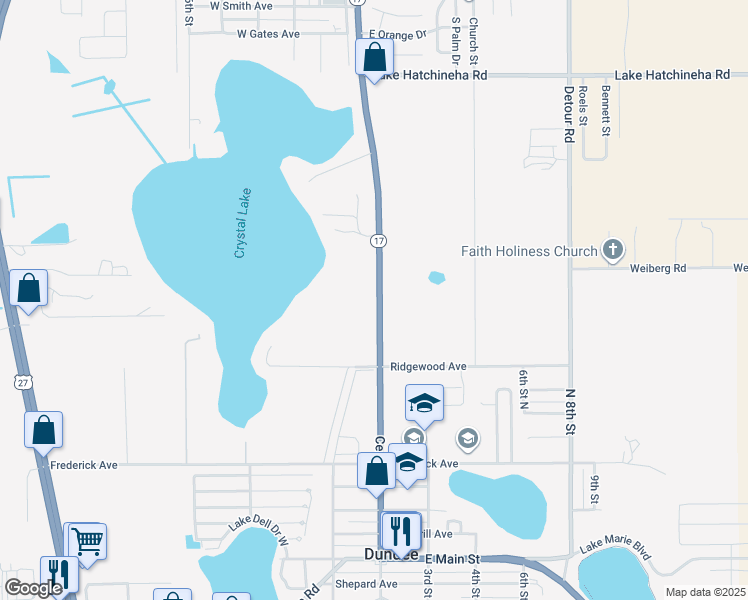 map of restaurants, bars, coffee shops, grocery stores, and more near 907 Center Street in Dundee
