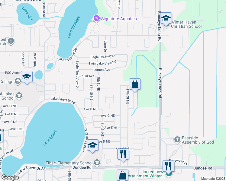 map of restaurants, bars, coffee shops, grocery stores, and more near 1510 Kaylor Court Northeast in Winter Haven