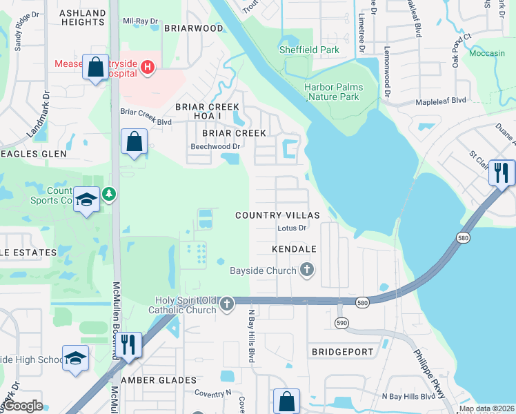 map of restaurants, bars, coffee shops, grocery stores, and more near 103 Hillcrest Drive in Safety Harbor