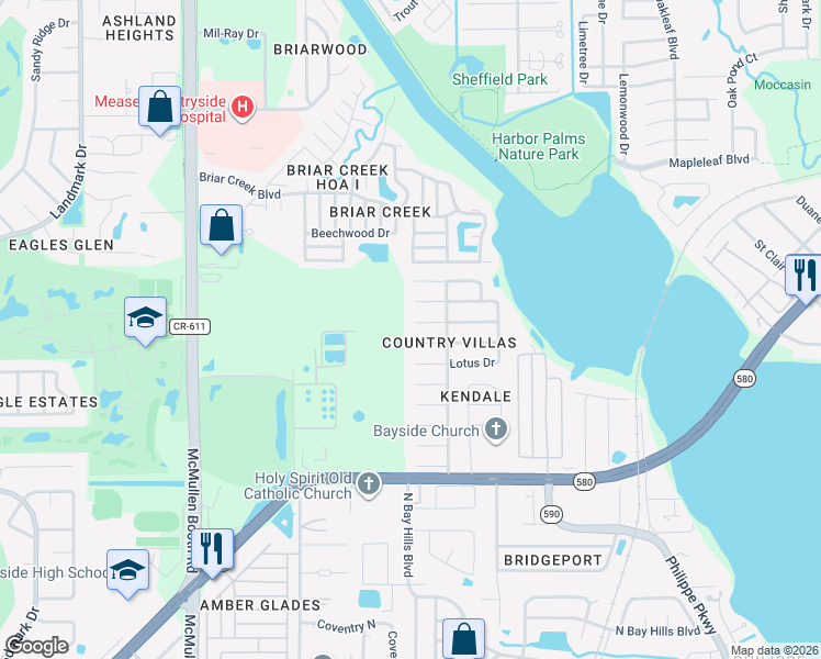map of restaurants, bars, coffee shops, grocery stores, and more near 112 Meadowcross Drive in Safety Harbor