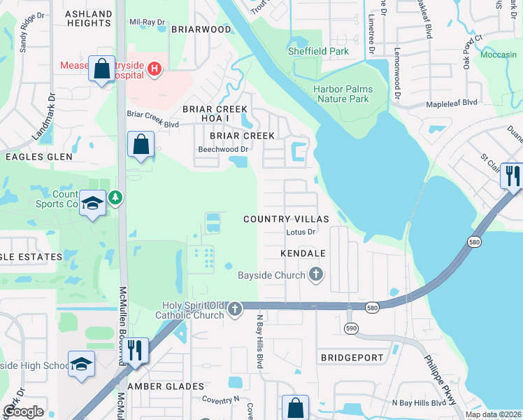 map of restaurants, bars, coffee shops, grocery stores, and more near 112 Meadowcross Drive in Safety Harbor