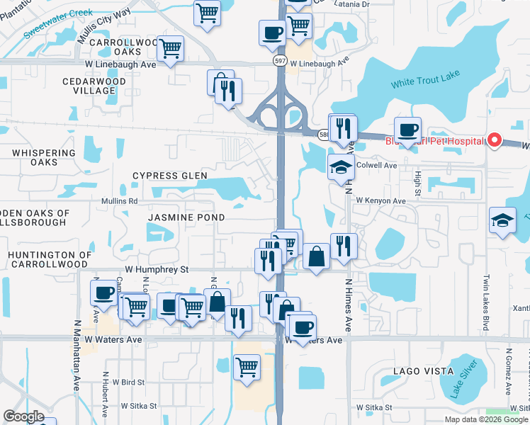 map of restaurants, bars, coffee shops, grocery stores, and more near 8902 North Dale Mabry Highway in Tampa