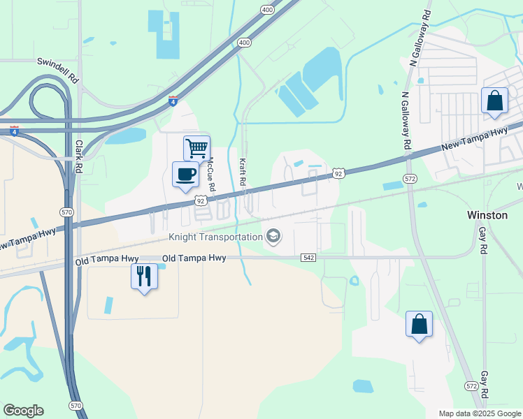 map of restaurants, bars, coffee shops, grocery stores, and more near 5252 New Tampa Highway in Lakeland