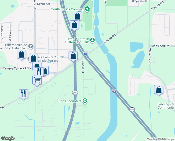 map of restaurants, bars, coffee shops, grocery stores, and more near 9109 Back Up Road in Tampa