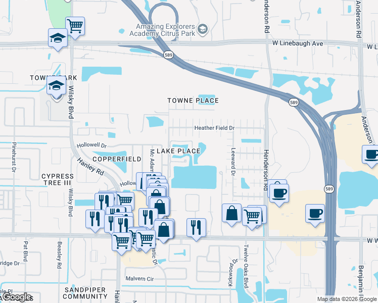 map of restaurants, bars, coffee shops, grocery stores, and more near 6908 Lakeview Court in Tampa