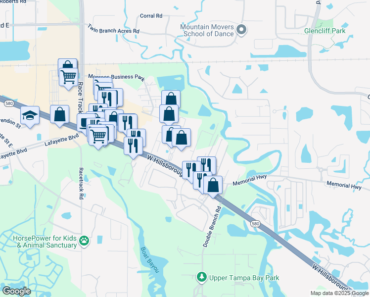 map of restaurants, bars, coffee shops, grocery stores, and more near 13317 West Hillsborough Avenue in Tampa