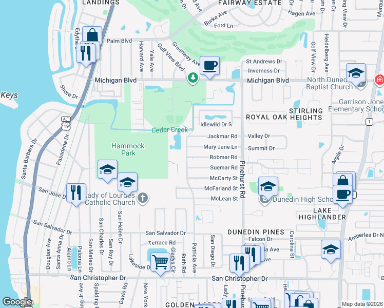 map of restaurants, bars, coffee shops, grocery stores, and more near 1012 Robmar Road in Dunedin