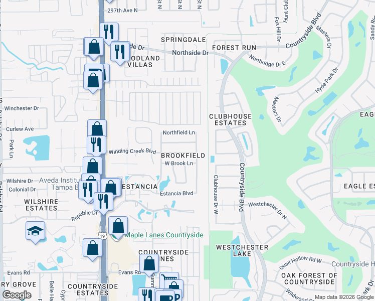 map of restaurants, bars, coffee shops, grocery stores, and more near 2576 Pine Cove Lane in Clearwater