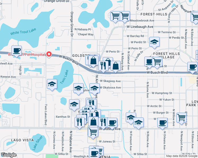 map of restaurants, bars, coffee shops, grocery stores, and more near 8931 North Armenia Avenue in Tampa
