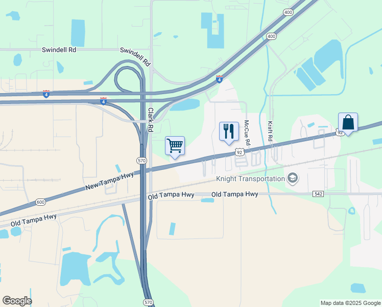 map of restaurants, bars, coffee shops, grocery stores, and more near 6065 New Tampa Highway in Lakeland