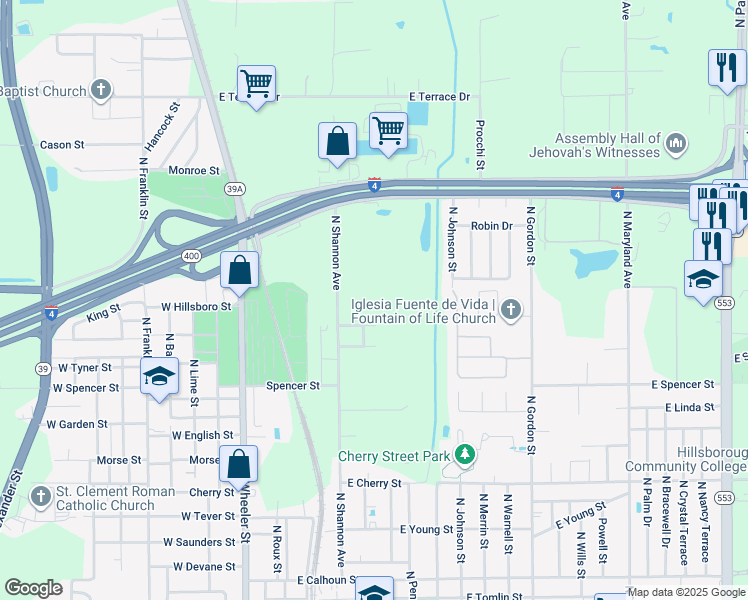 map of restaurants, bars, coffee shops, grocery stores, and more near 410 Vining Street in Plant City