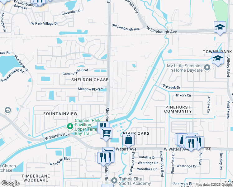 map of restaurants, bars, coffee shops, grocery stores, and more near 9500-9598 Barnside Pl in Tampa