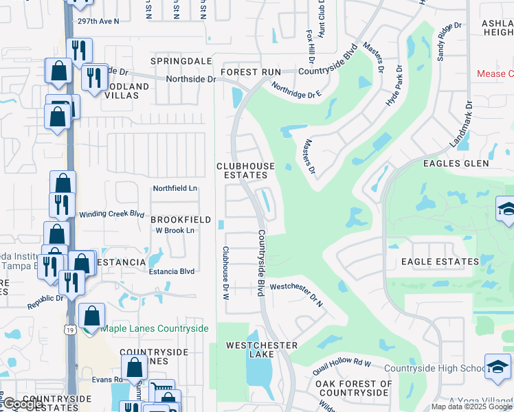 map of restaurants, bars, coffee shops, grocery stores, and more near 2681 Augusta Drive West in Clearwater
