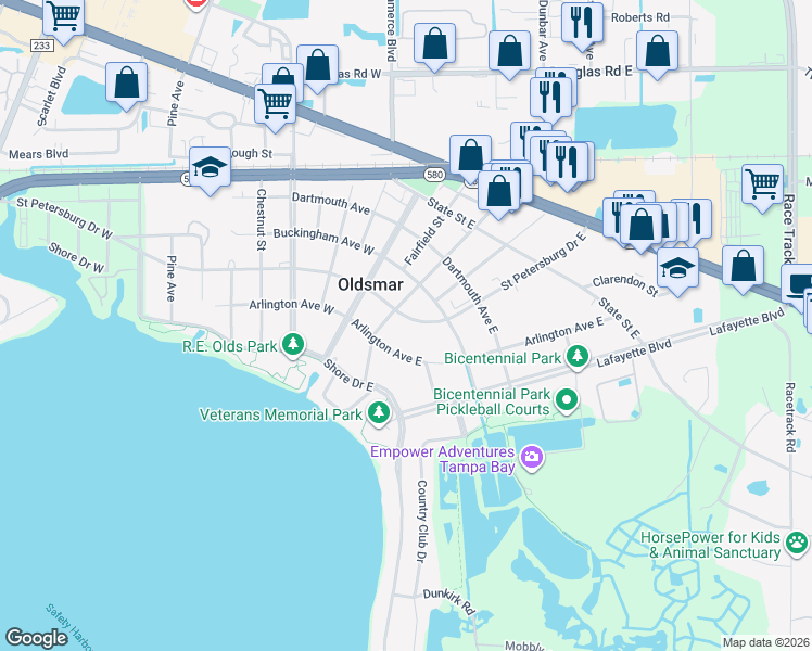 map of restaurants, bars, coffee shops, grocery stores, and more near 213 Arlington Avenue East in Oldsmar