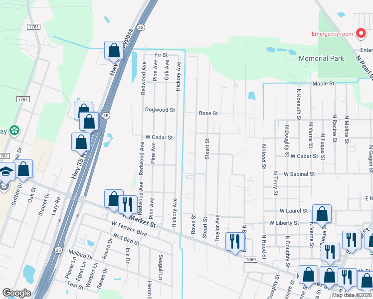 map of restaurants, bars, coffee shops, grocery stores, and more near 623 Rowe Street in Rockport