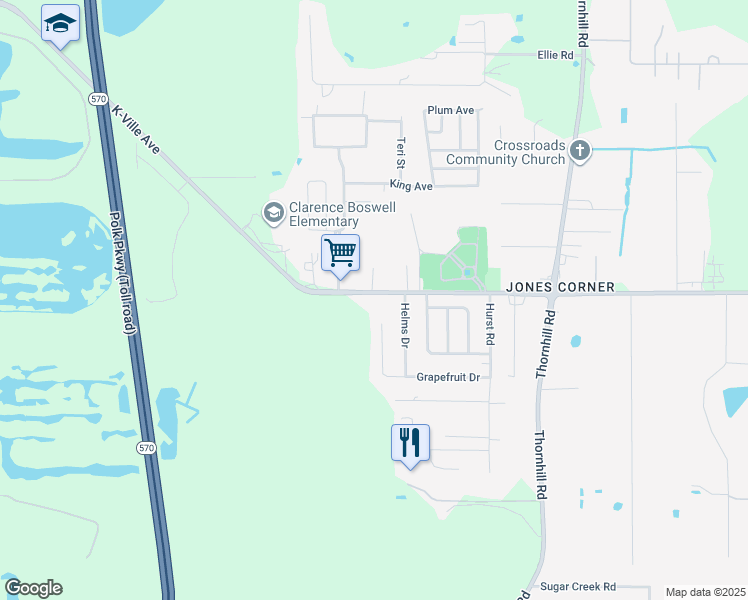 map of restaurants, bars, coffee shops, grocery stores, and more near 2566 K-Ville Avenue in Auburndale
