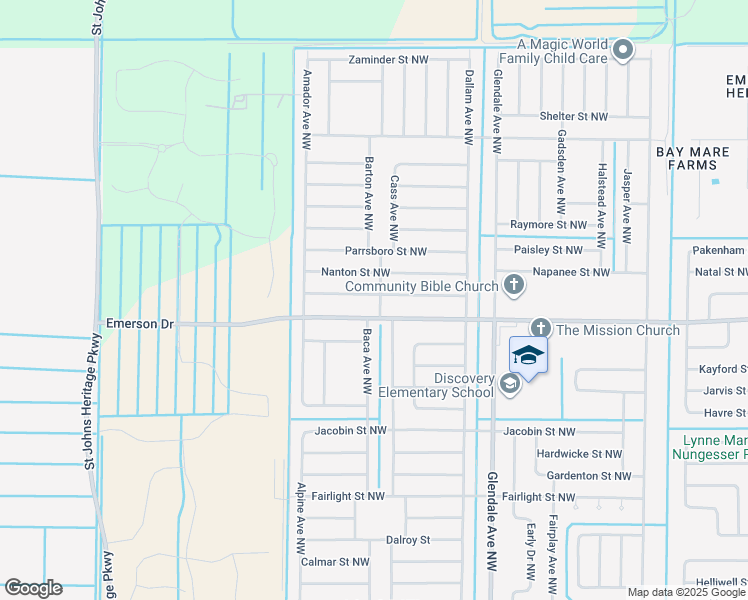 map of restaurants, bars, coffee shops, grocery stores, and more near 1824 Nanton Street Northwest in Palm Bay