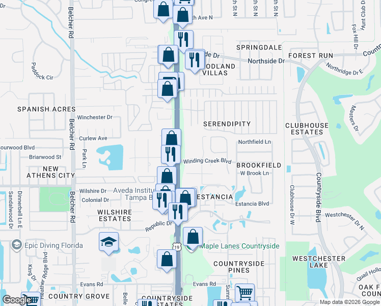 map of restaurants, bars, coffee shops, grocery stores, and more near 28775 U.S. 19 in Clearwater