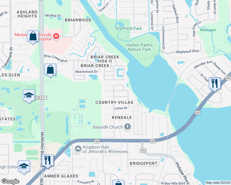 map of restaurants, bars, coffee shops, grocery stores, and more near 104 Timberview Drive in Safety Harbor