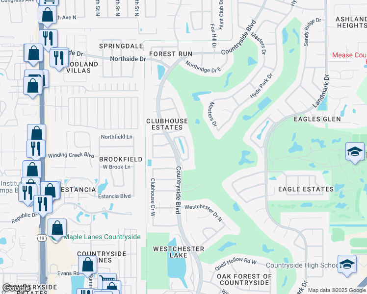 map of restaurants, bars, coffee shops, grocery stores, and more near 3036 Braeloch Circle East in Clearwater