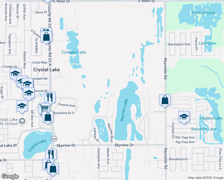 map of restaurants, bars, coffee shops, grocery stores, and more near 1106 Country Club Lane in Lakeland